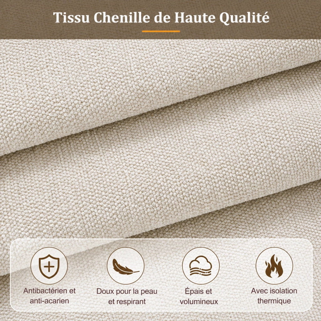 Letto per adulti 180 × 200 cm con testiera imbottita, rete inclusa, senza materasso, beige