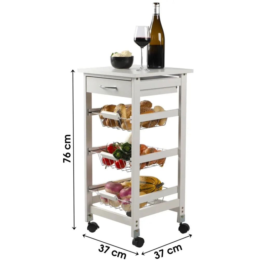 Carrello di servizio bianco su ruote - 3 cestini, dimensioni 37x37x76 cm - Collezione ROLLYX