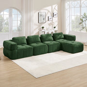 Divano modulare angolare con pouf 344x162x67 cm in poliestere verde; design senza telaio