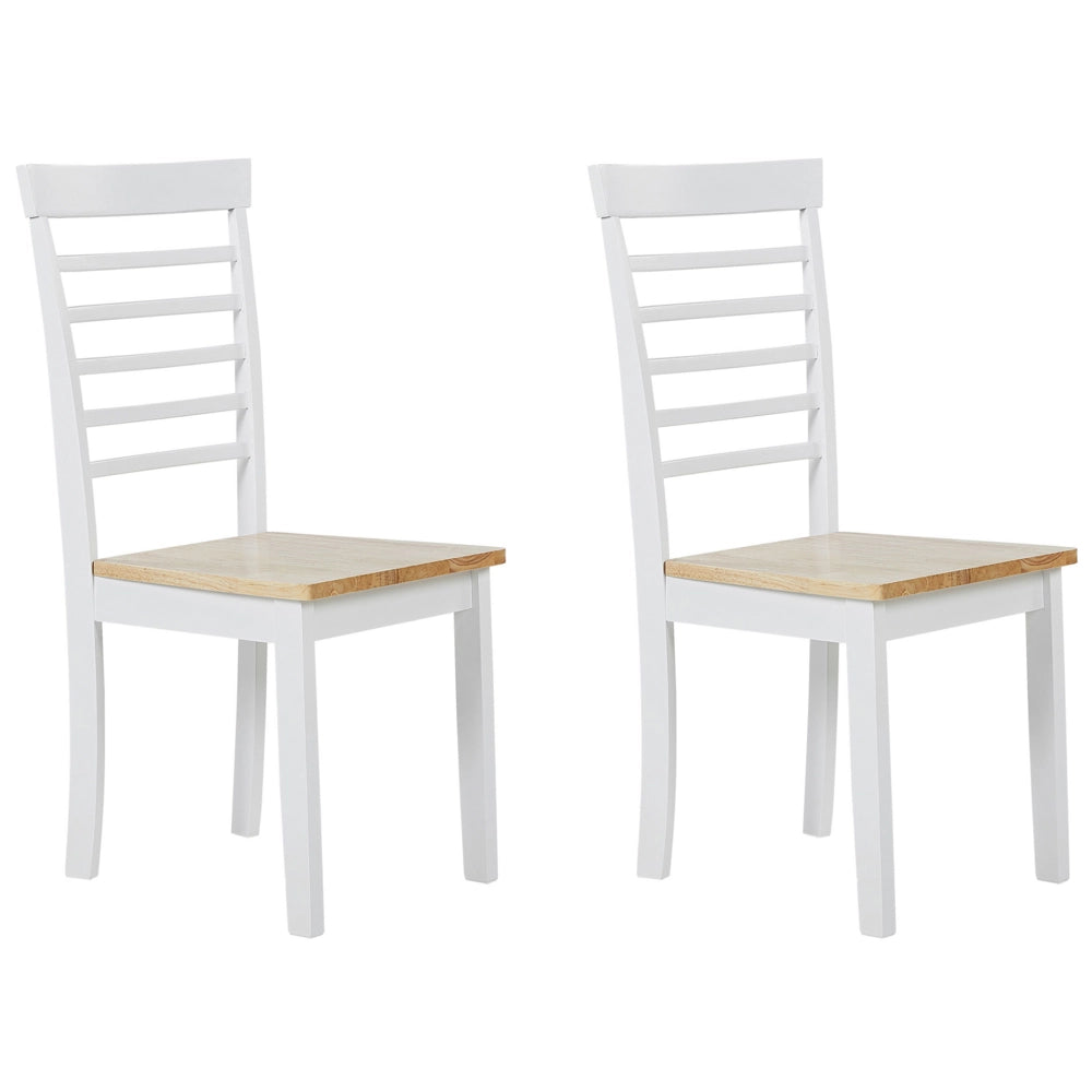 Set di 2 sedie da pranzo in legno chiaro e legno bianco in gomma con sedile senza braccioli