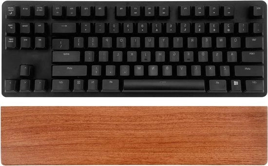 Supporto Cervicale in Legno per Tastiera - Ergonomico - Wrist Rest - Adatto per Ufficio e Laptop - Caratterizzato da parole chiave: Supporto Cervicale e Ergonomico - Adatto per Tastiere Tkl con Finestra Rosewood