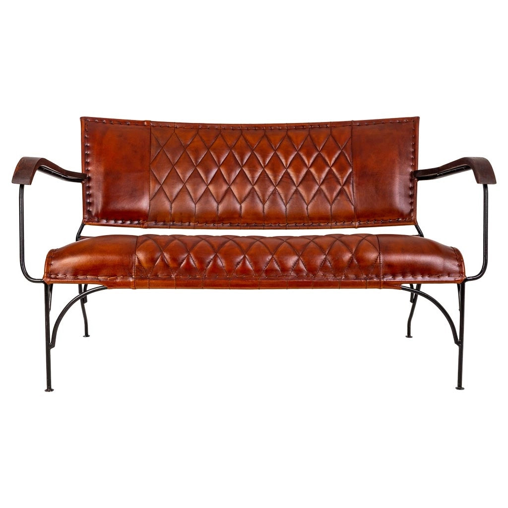 Sgabello in metallo e pelle marrone 127x71x76h