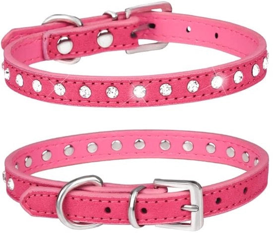 Collare elegante in pelle di suède con cristalli Swarovski - regolabile - piccolo/medio - 1 riga di accessori in stile bling - collare per cani