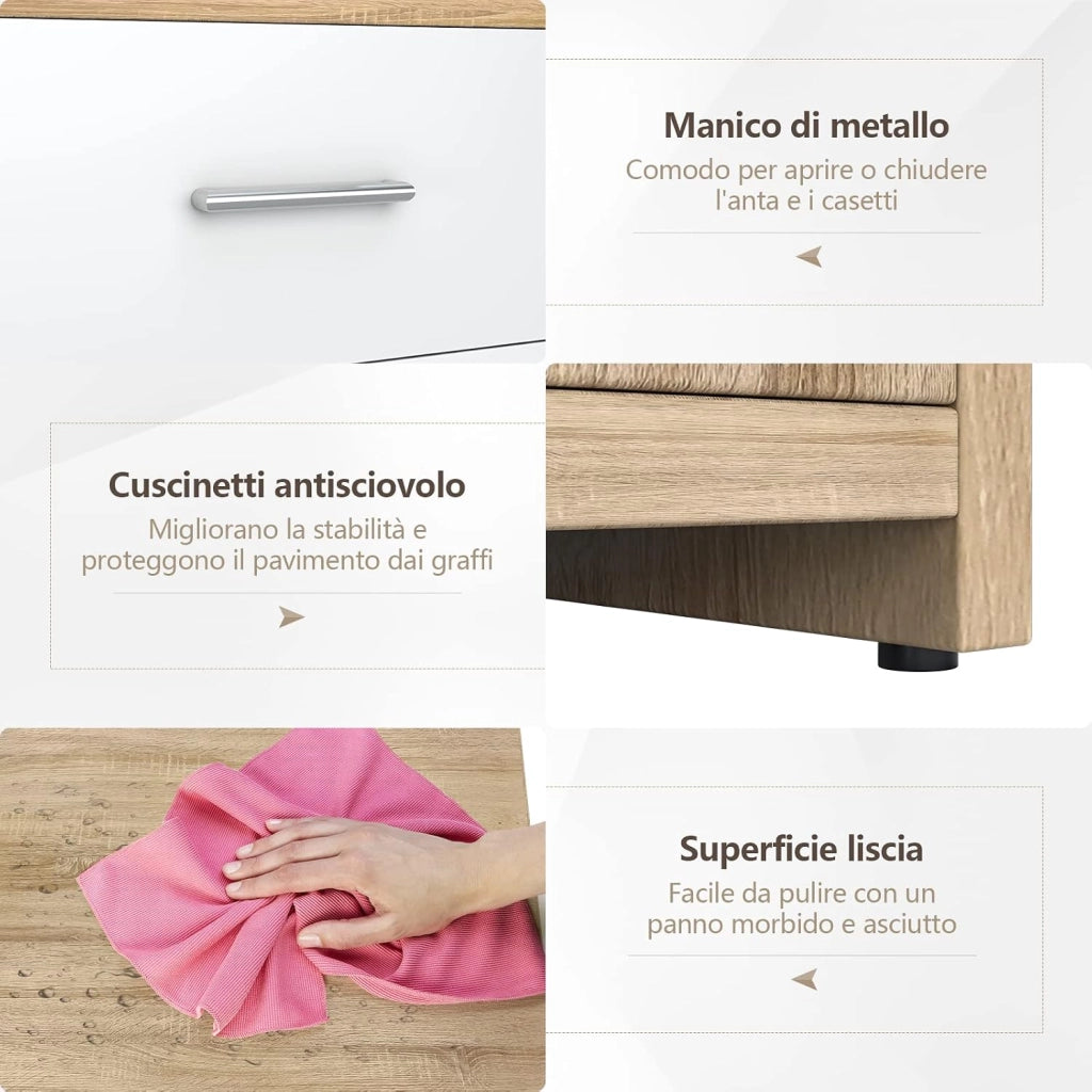 Armadio con 3 Cassetti, Mobiletto Multiuso in Stile Moderno, Ideale per Salone Camera da Letto Ufficio, 40 x 30 x 77,5 cm, Naturale