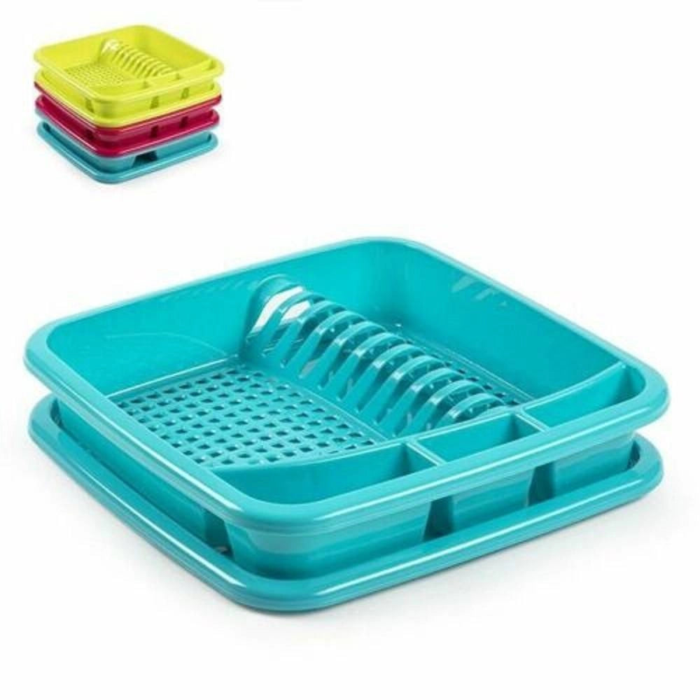 Trade Shop - Scolapiatti Quadrato In Plastica Colorata Con Porta Posate Accessorio Cucina -