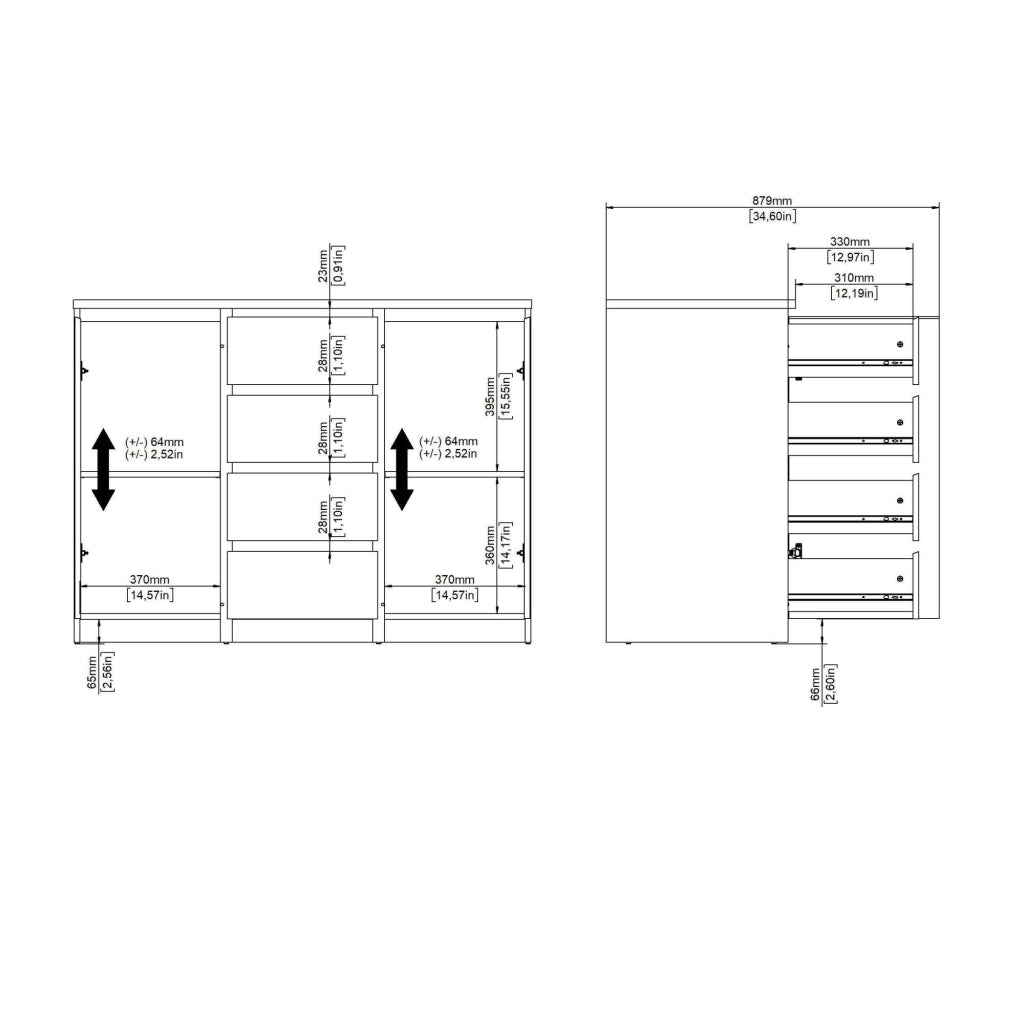 Madia Angelika, Credenza 4 Cassetti, 121x50x91h cm Beige