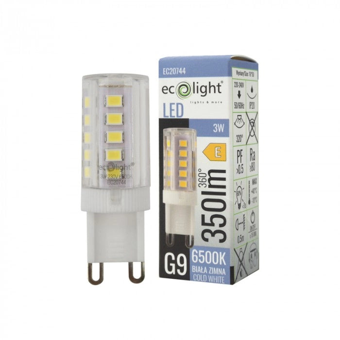 Lampadina LED G9 3W 350lm 6500K antiflicker Ecolight
