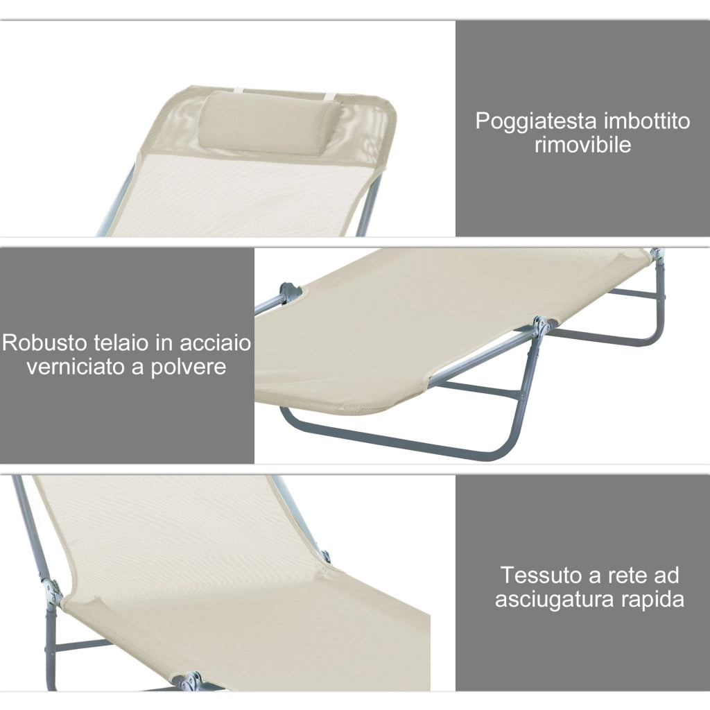 EasyComfort Lettino Prendisole Pieghevole con Schienale Reclinabile e Cuscino, 182x56x24.5cm