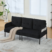 DIVANO 3 posti 171x72x80 cm in corduroy nero con tasca laterale