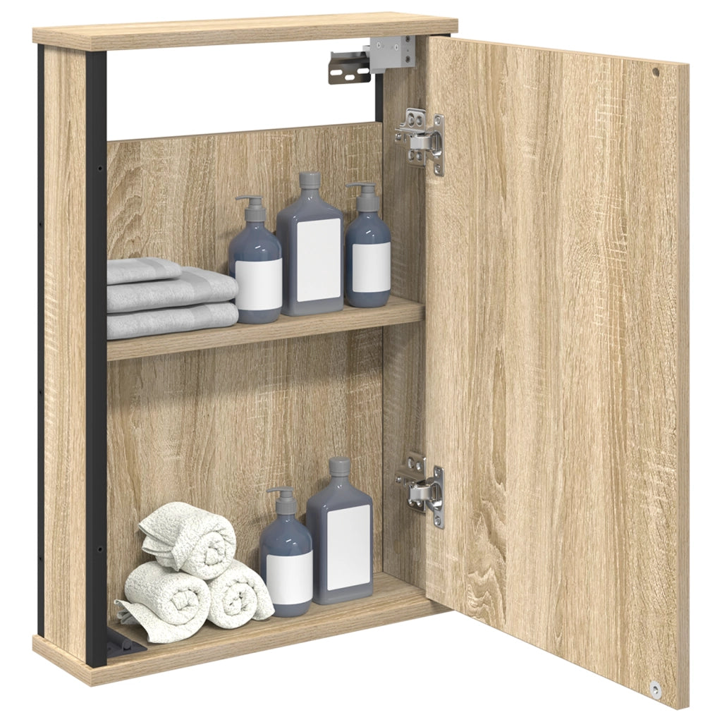 Armadietto a Specchio Rovere Naturale Truciolato, vetro, metallo