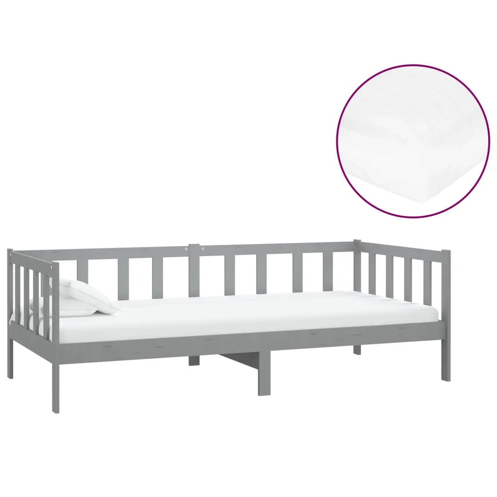 Divano letto | Sof¨¤ letto | Letto singolo con Materasso 90x200 cm Grigio in Legno di Pino