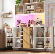 BUFFET 120x40x180 cm in MDF Bianco effetto legno con LED e presa integrata