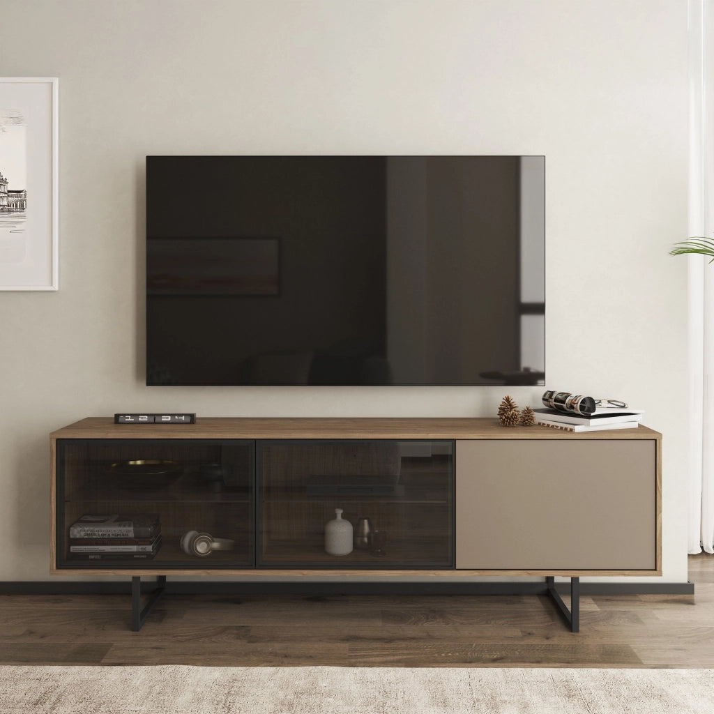 Serrata, Mobile Porta tv 3 Ripiani, 185x40x60h cm Marrone Noce