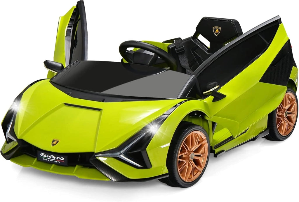 Macchina Elettrica Lamborghini per Bambini da 12V, Veicolo Elettrico con Luci LED MP3 Telecomando, Fino a 5km/h, +3 Anni (Verde)
