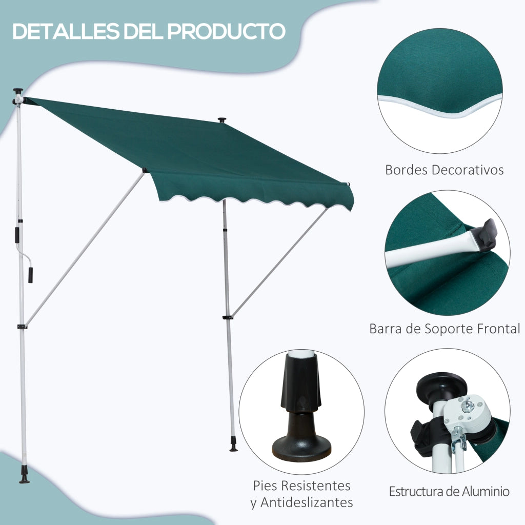 Toldo Manuale Retrattile per Balcone e Terrazzo ¨C zephmum ¨C Verde 200x150x170-280 cm