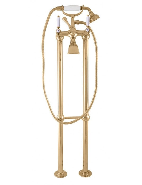MORAVA RETRO colonna doccia con colonna in ottone dorato e maniglia in ceramica