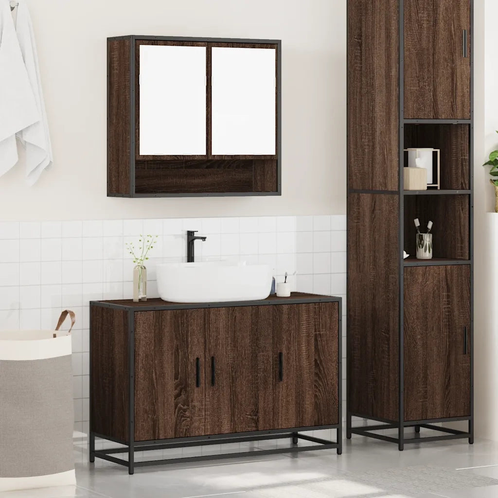 Set Mobili da Bagno 2 pz Rovere Marrone in Legno Multistrato