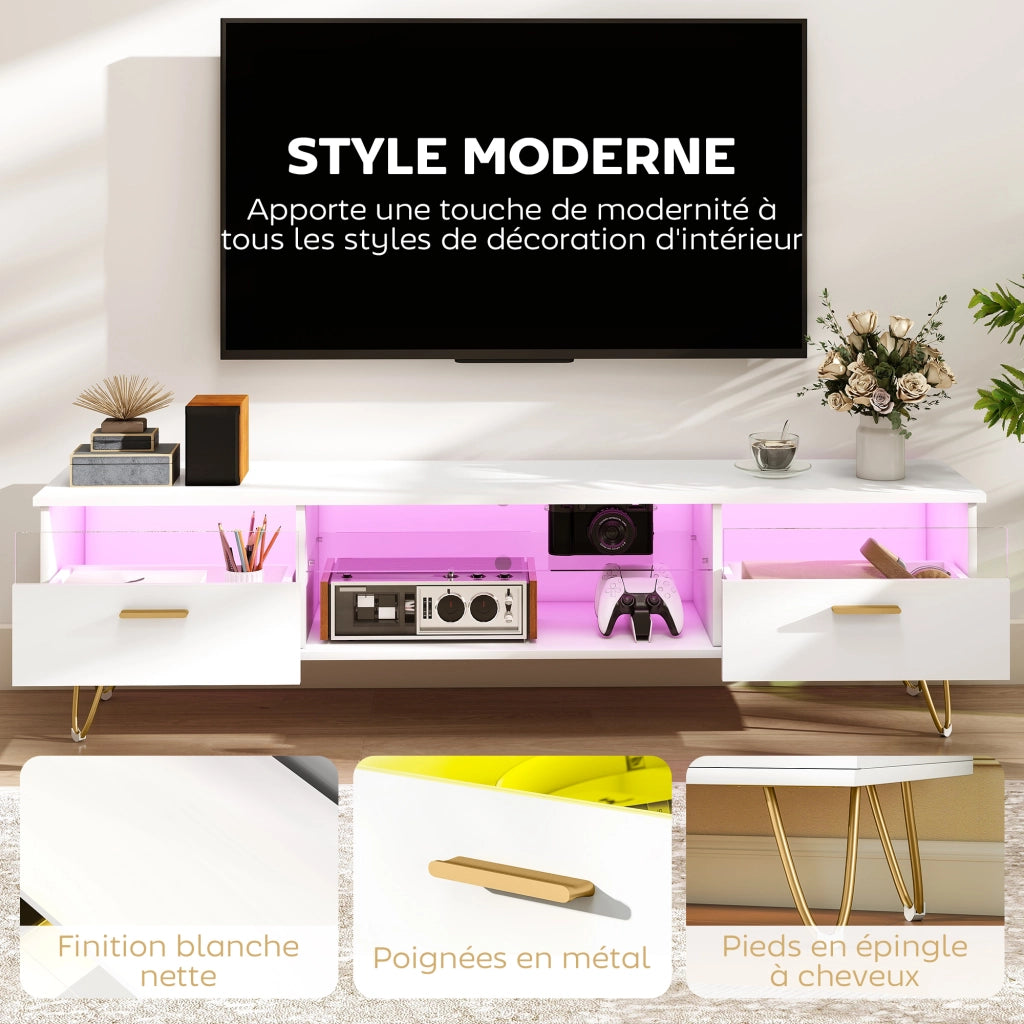 Mobile TV con Luci LED Multicolore ¨C Zephmum ¨C Bianco 160x35x42cm