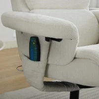 Poltrona relax, reclinabile e massaggiante a 5 punti, con funzione di riscaldamento elettrico e poggiapiedi, girevole a 360°, in tessuto chenille, 75.5x77x100 cm, Bianco