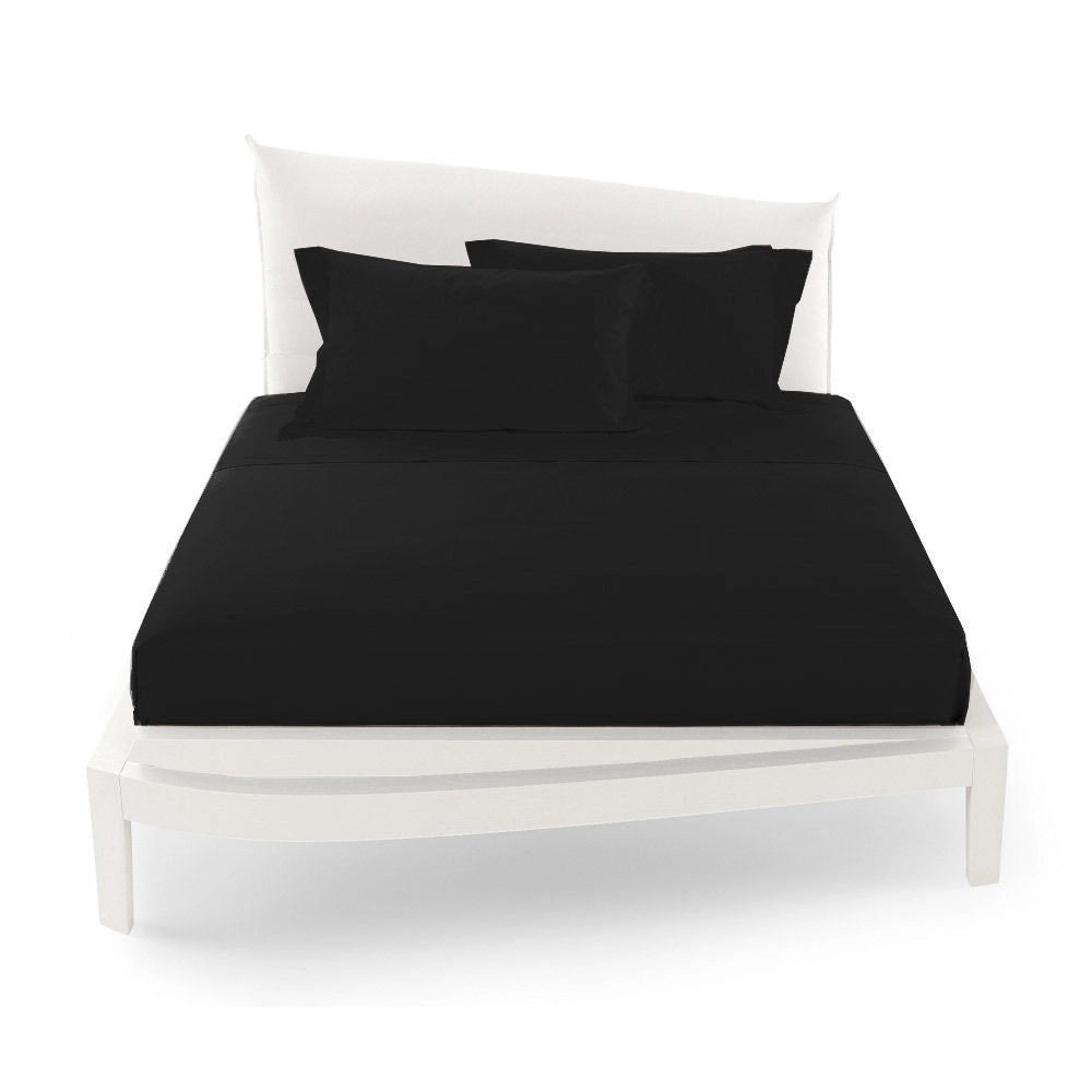 Trade Shop - Completo Da Letto Matrimoniale Tinta Unita Lenzuola Coordinato Copricuscini - Nero