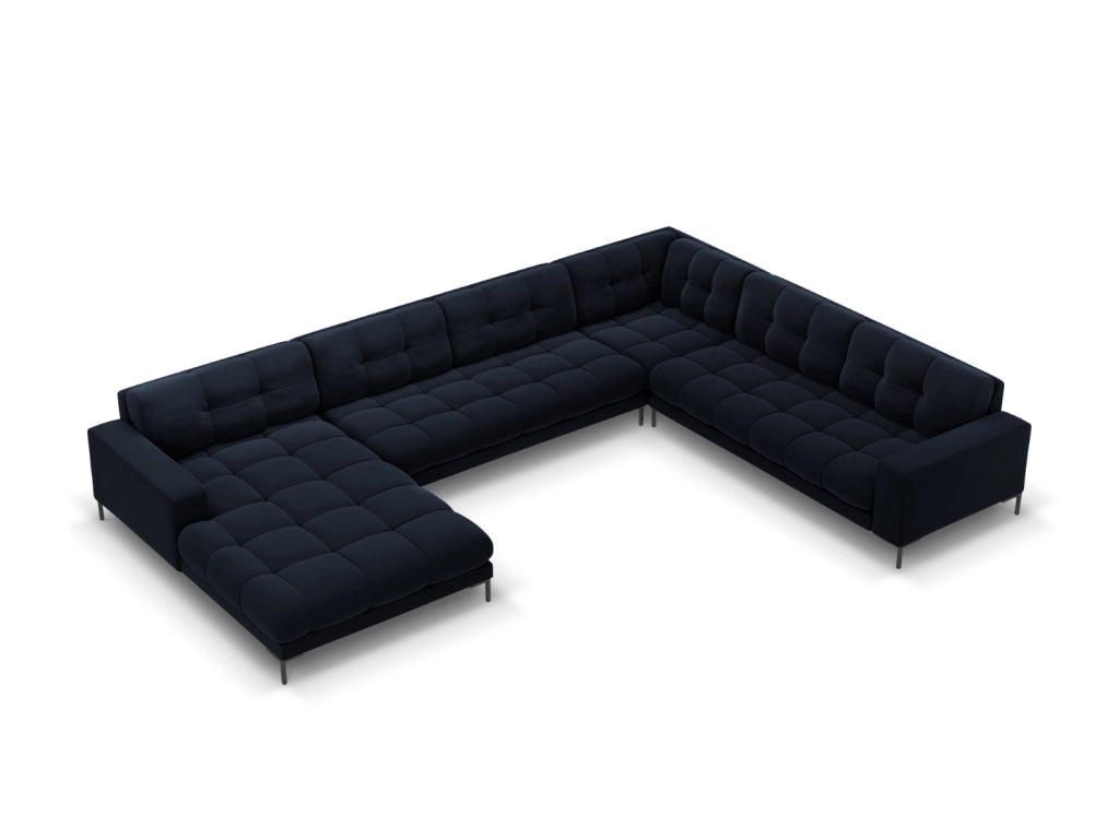 Cosmopolitan Design - Divano panoramico destro "Bali" 7 posti in velluto blu scuro 