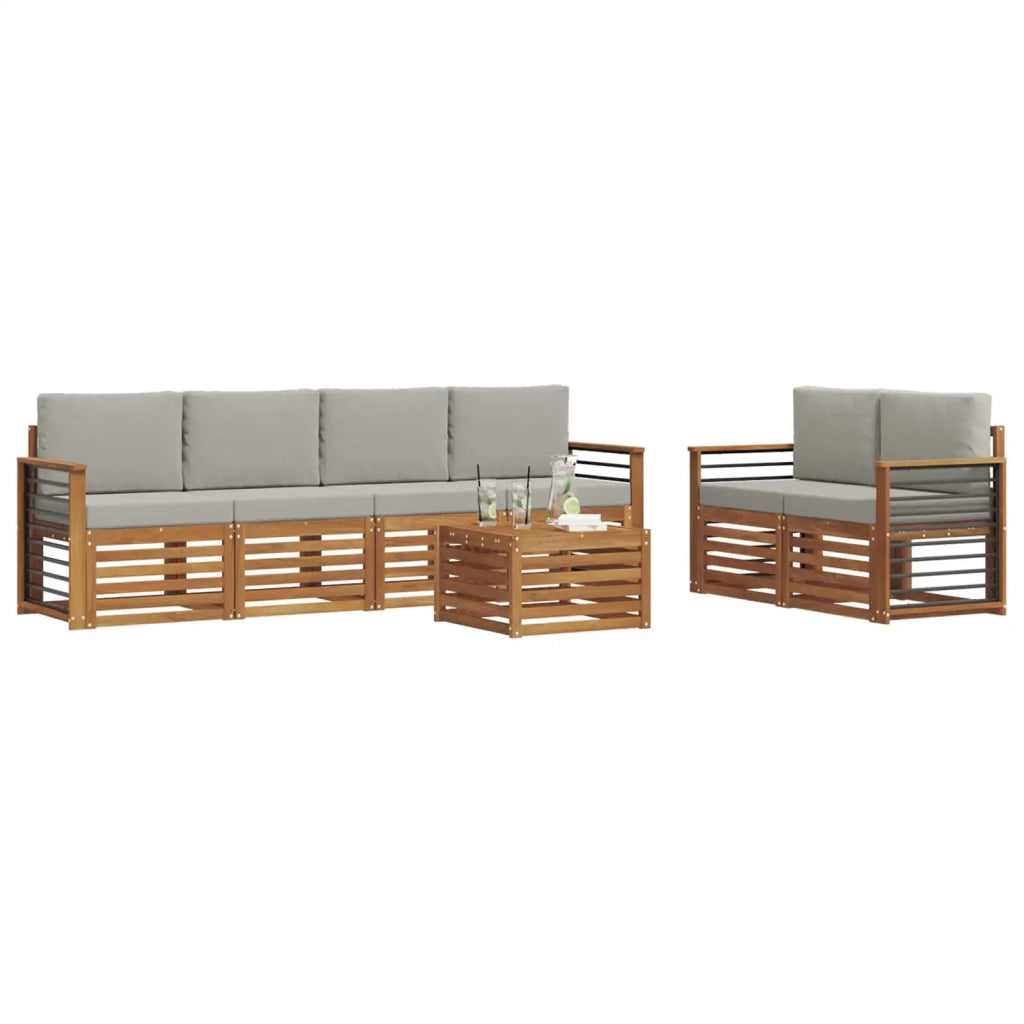Set di divani da esterno 7 pcs Grigio Naturale e Chiaro