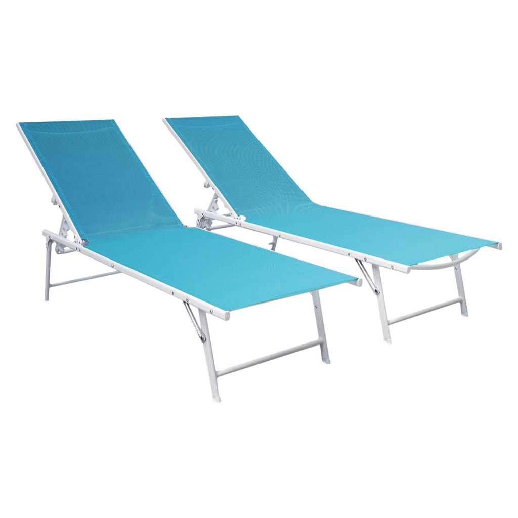 Set di 2 lettini pieghevoli SICILIA in textilene blu - struttura bianca