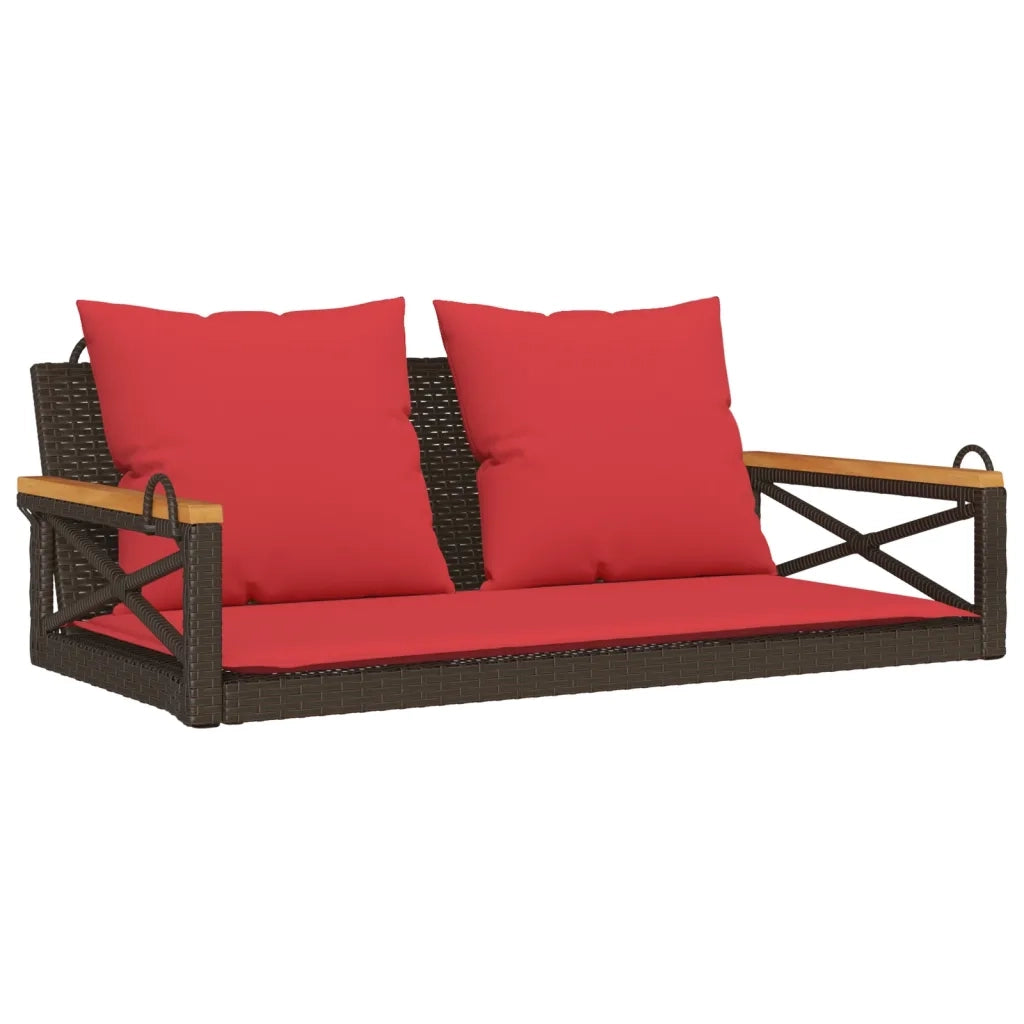 Panchina Dondolo con Cuscini Marrone 109x62x40 cm in Polyrattan 368158