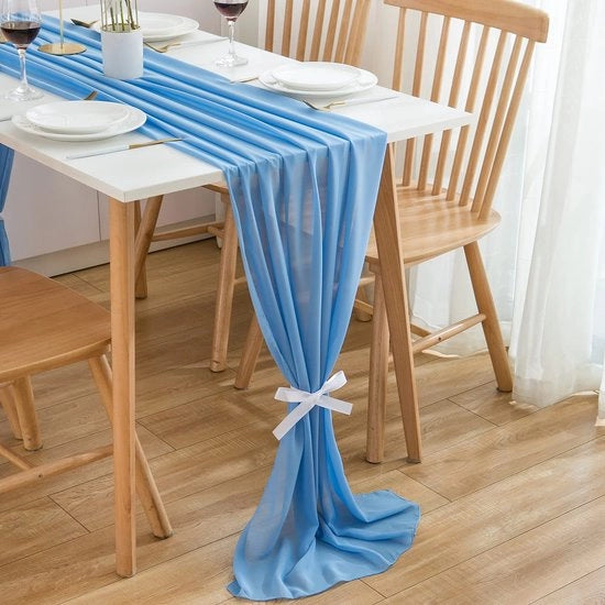 Tavolo da dessert in chiffon blu notte per matrimoni, compleanni, feste e decorazioni, 3m x 70cm, azzurro cielo