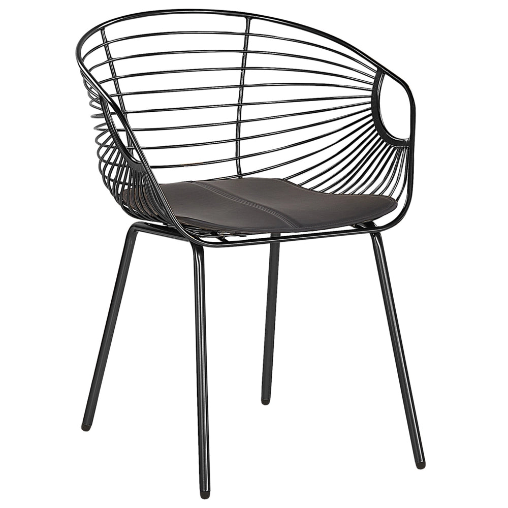 Set di 2 sedie da pranzo in filo di metallo Nero design ecopelle cuscino sedile Nero industriale moderno