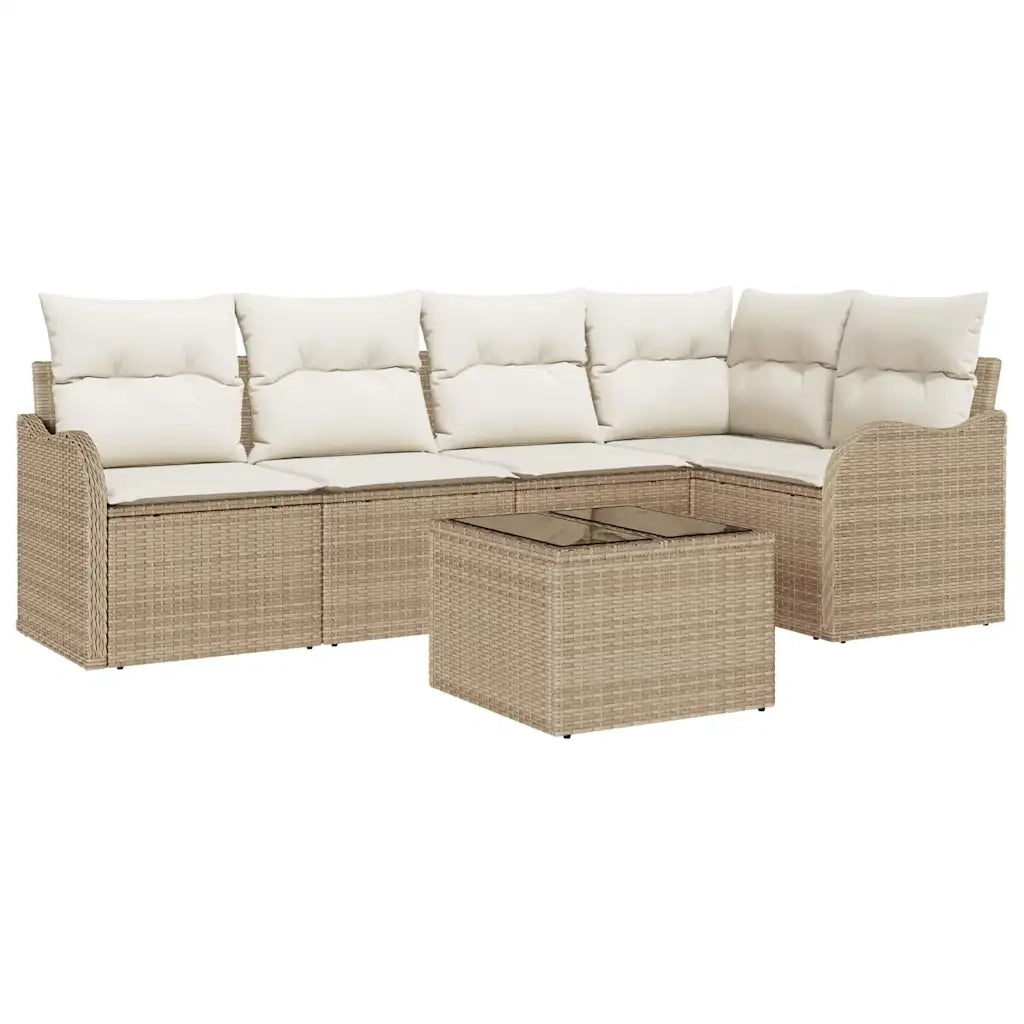 Set Divano da Giardino con cuscino 6 pcs Beige Poly Rattan
