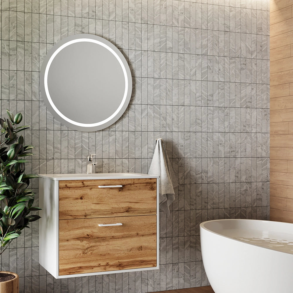 Vicco Set di mobili da bagno Rovere bianco/dorato 61 x 61.5 cm con lavabo