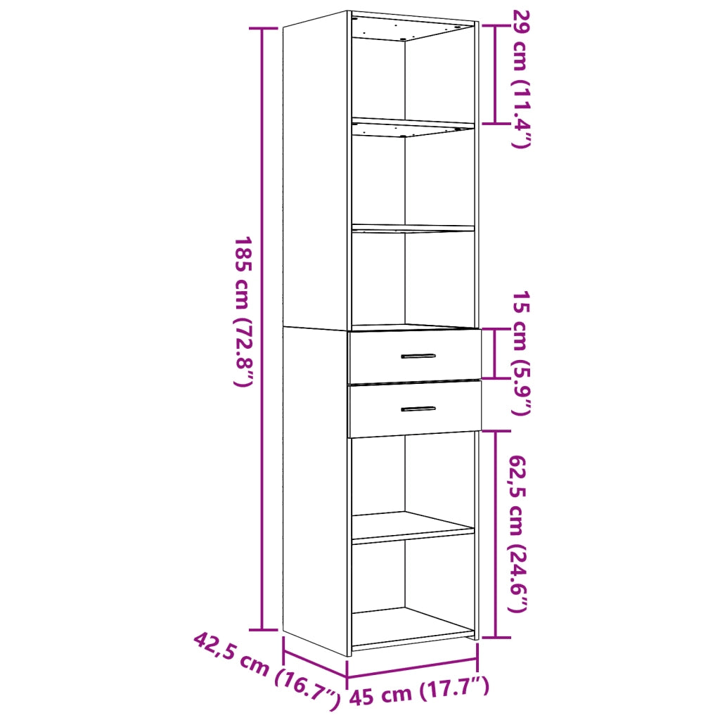 Credenza-Buffet-Armadio da cucina Bianca 45x42,5x185 cm in Legno Multistrato 269003