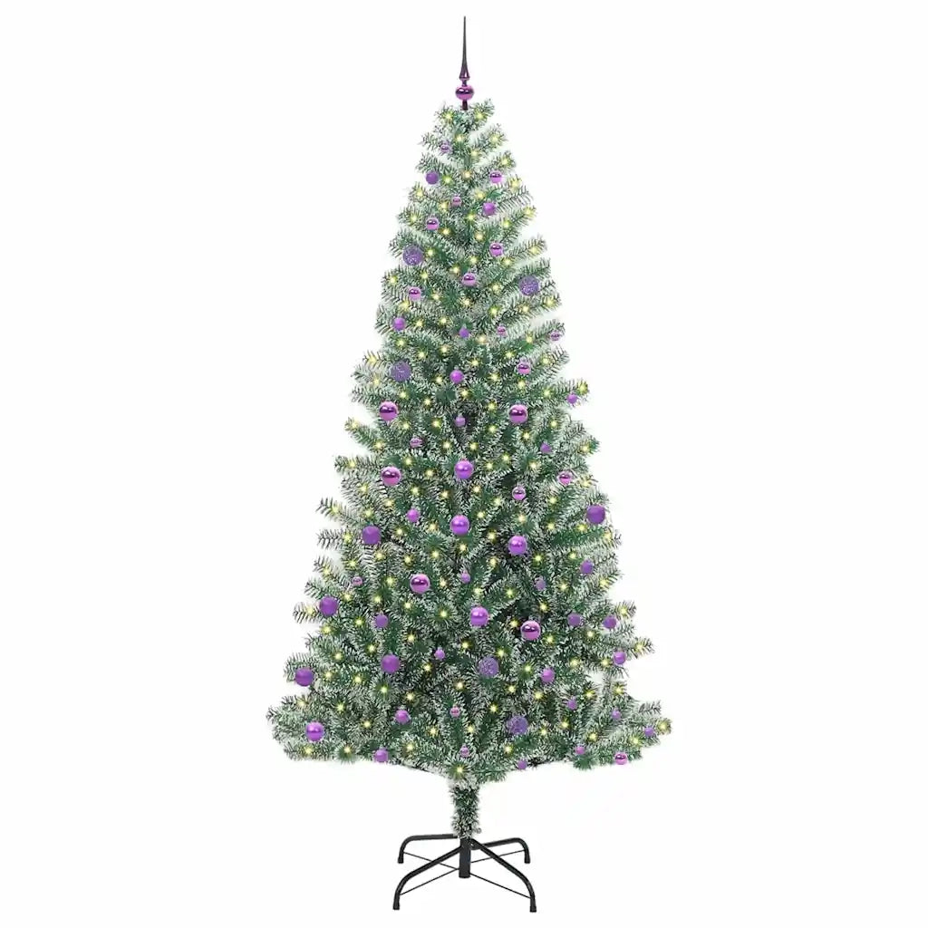 Albero di Natale Artificiale-Albero Natalizio Imbiancato con Luci LED 240 cm 337441