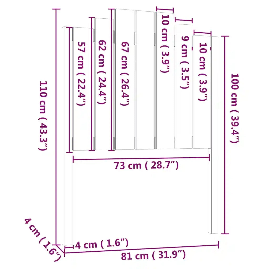 Testiera | Testata per Letto Nera 81x4x110 cm in Legno Massello di Pino