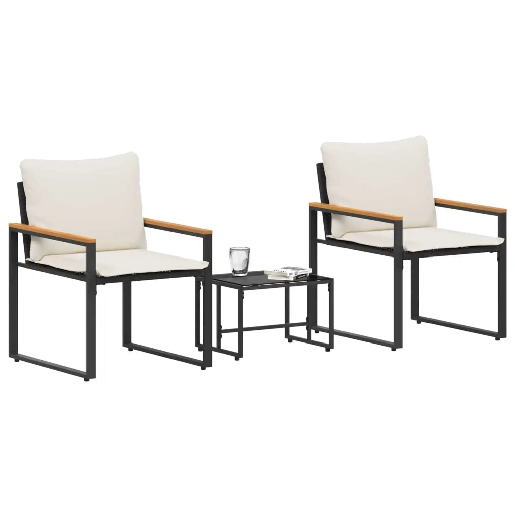 Set di Mobili con cuscino 3 pcs Nero e Bianco Crema Rattan