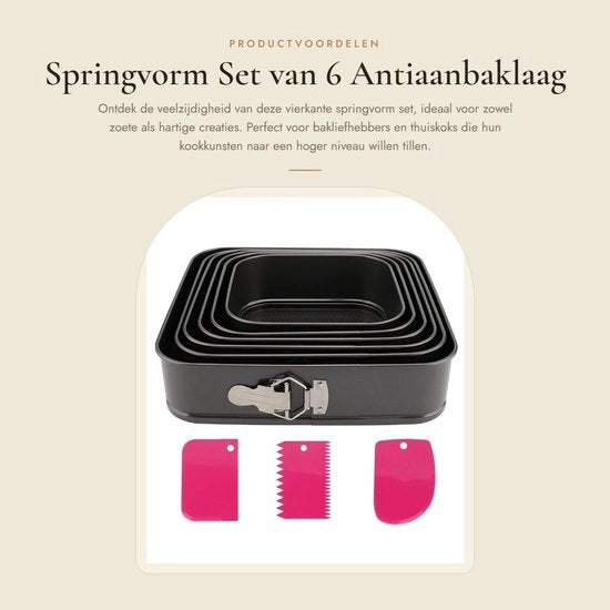 Set di Forme a Spring per Torta in Acciaio - Antiscivolo - Incluso Spatola - Utilizzabile per Diversi Format - 18/20/22/24/26/28 cm