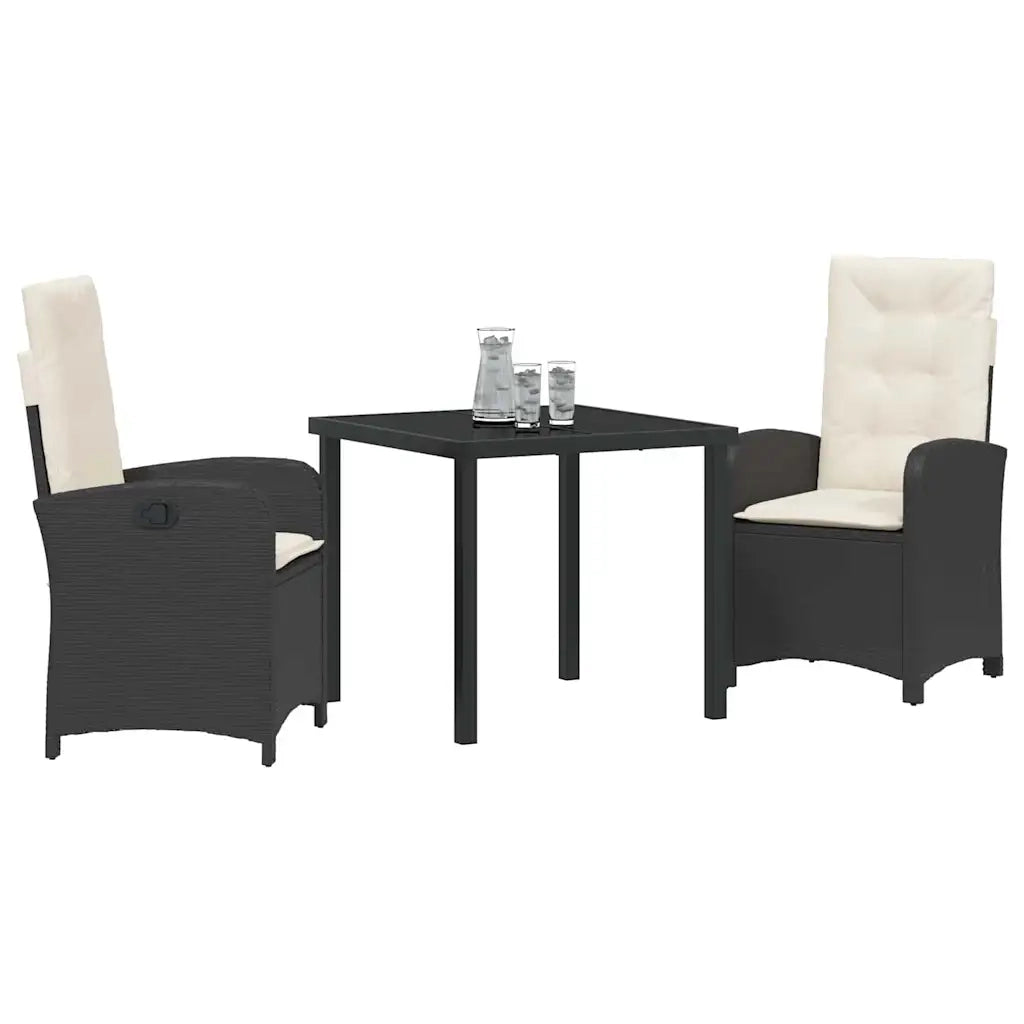 Set da Pranzo per Giardino con cuscino 3 pcs Nero polyrattan 3380253