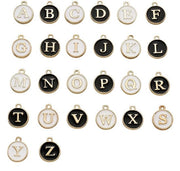 Letterhanger per Sieraden - 52 Stuks - Materiali per Creare Gioielli - Alfabeto - Nero/Bianco - Diametro 14mm, Larghezza 12mm