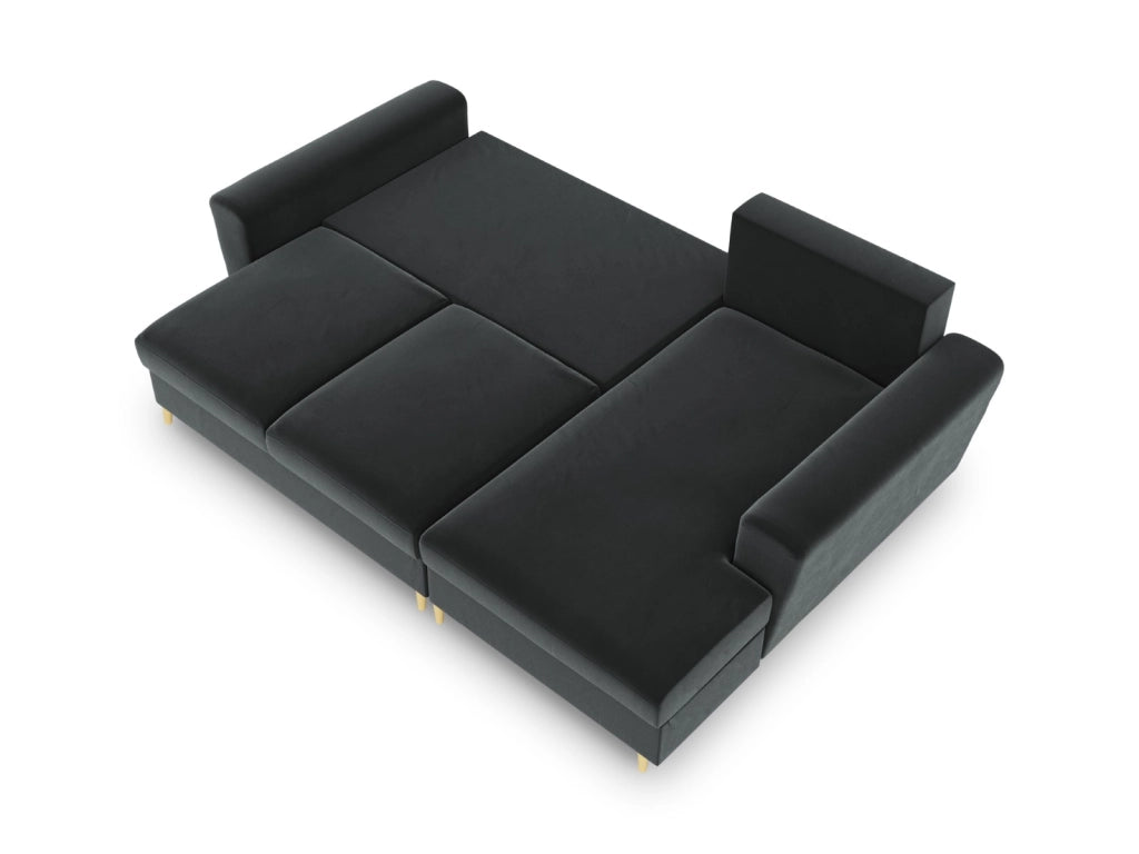 Cosmopolitan Design - Divano convertibile angolare destro con contenitore "Kyoto" 4 posti in velluto grigio scuro 