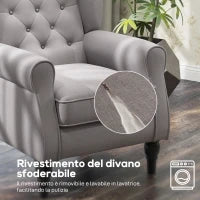Poltrona Grigia in Stile Francese con Ampia Seduta, Gambe rivestite in Legno e Cuscini Sfoderabili