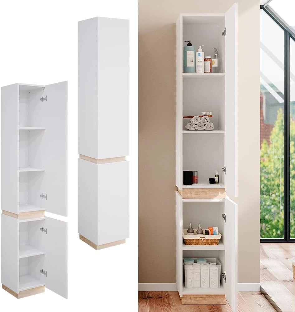 Armadio per il bagno Gloria, Bianco, 33 x 197.5 cm con 2 porte, con apertura per sifone e compatibile con la serie Gloria
