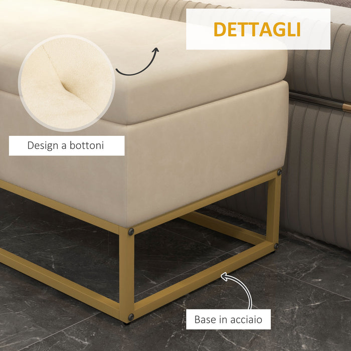 Panca Contenitore Rettangolare 110x44x49 cm con Seduta Imbottita e Gambe in Acciaio Beige