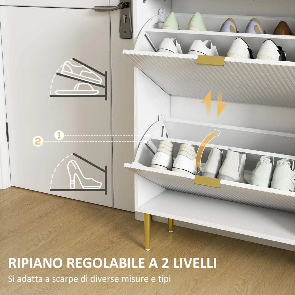 Scarpiera Slim per 18 Paia di Scarpe 60x24x128 cm con 3 Cassetti a Ribalta in MDF Bianco