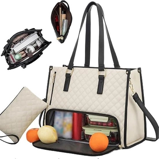 Borsa a Due Faccie per Pranzo, 15,6-inch Borsa con Camera di Isolamento per Pranzo, Borsa per Uomo e Donna, Borsa per Scuola e Ufficio, Isolante per Pranzo (beige)