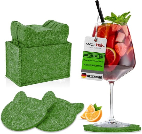 Set di sostegni in velluto per bicchieri in forma di gatto - con scatola di conservazione, sostegni in velluto per bicchieri, tazze, bar, bicchiere - Ø 10cm sostegni per tavolo in velluto per bicchieri