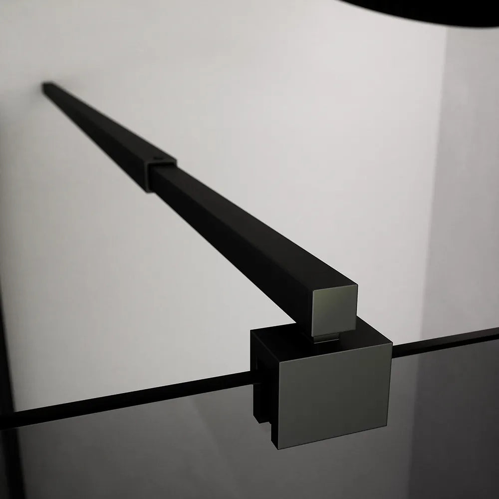 Box doccia 120x70cm con apertura saloon e parete fissa, profili nero opaco e vetro da 6mm fumè h195 | Elba