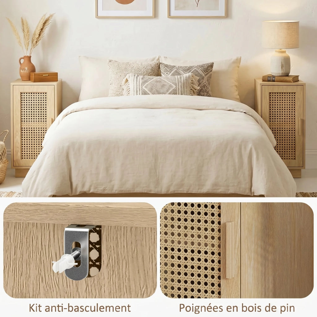 Tavolino da letto con cassetto e scaffale ¨C zephmum ¨C legno naturale 25x30x60