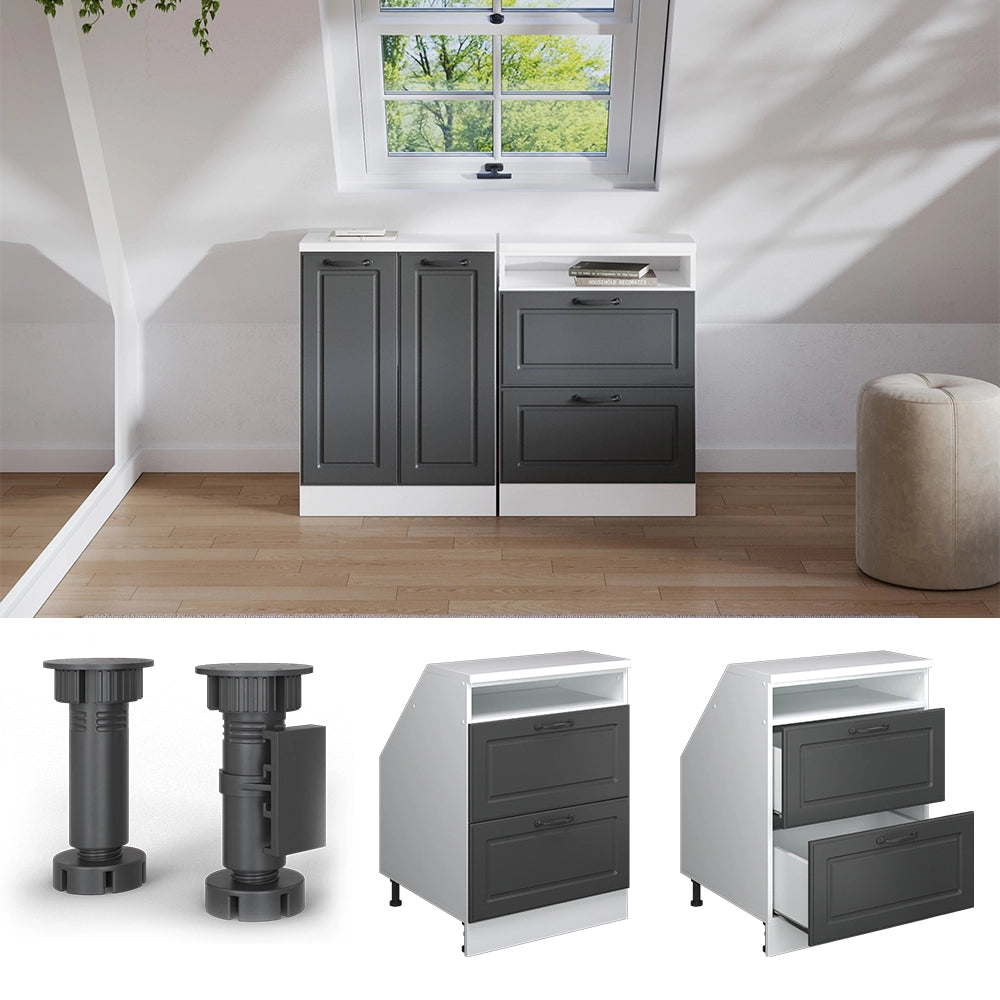 Mobile sottotetto Rion Antracite rustico/Bianco 60 x 83.8 cm con 2 cassetti, carcassa 60 cm profondità Vicco