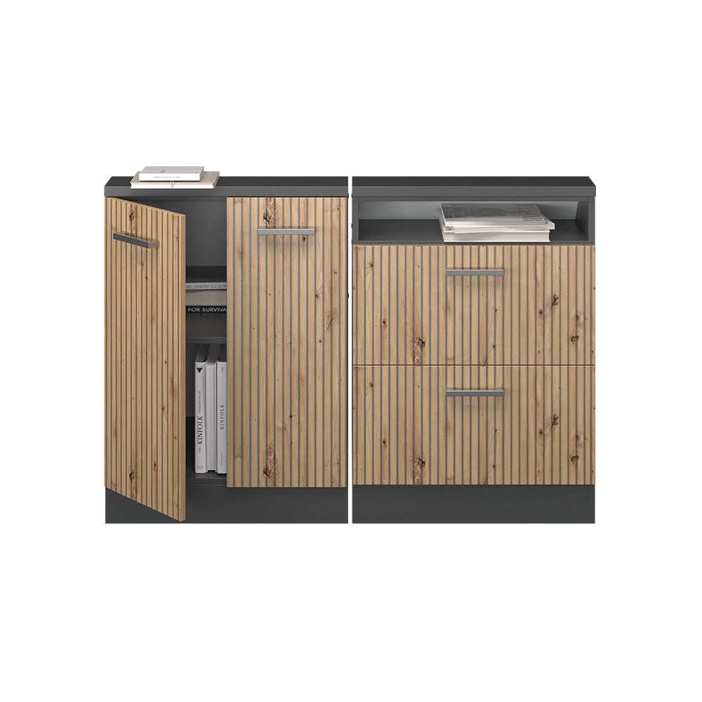 Vicco Mobile cucina sottotetto Rovere artigianale/antracite 120 cm Set di 2